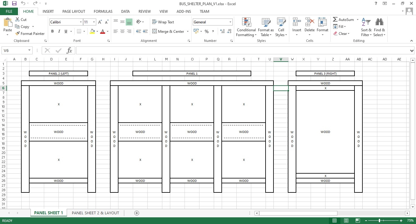 Digital diagram of a Bus Shelter made in Excel