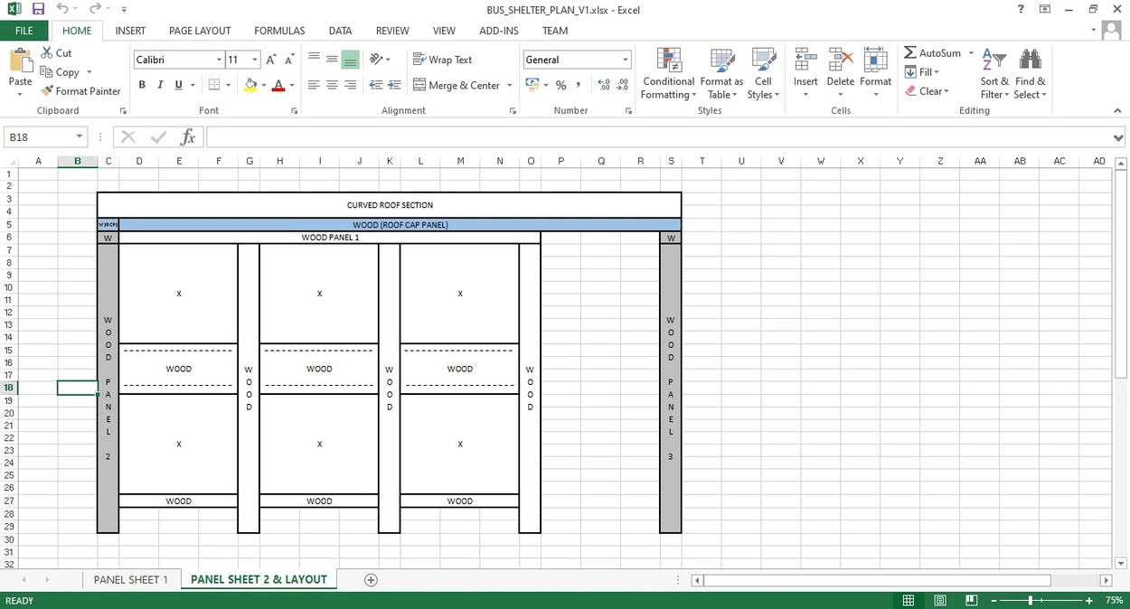 Digital diagram of a Bus Shelter made in Excel